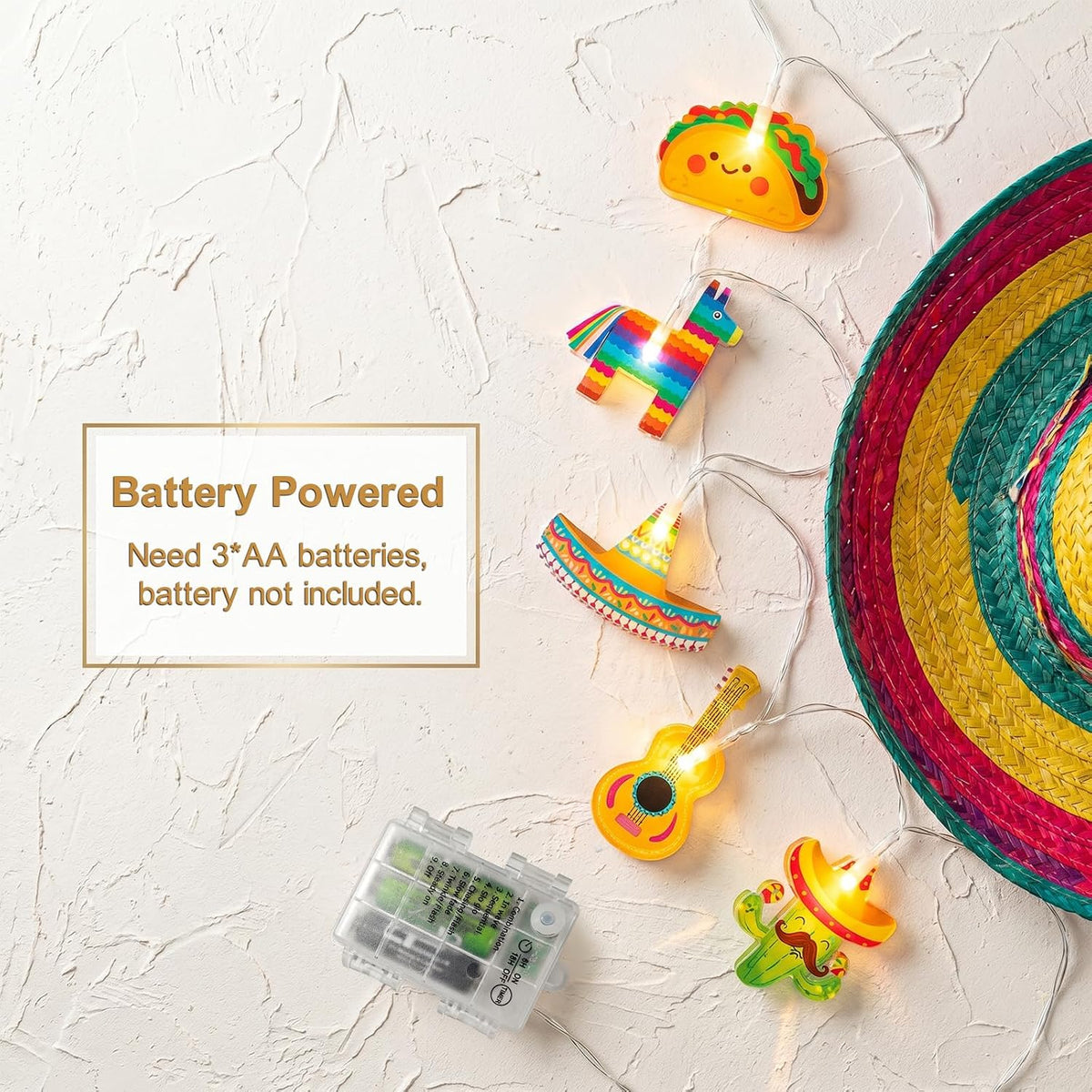 Cinco De Mayo Decorations String Lights, 20Led Battery Operated with Timer