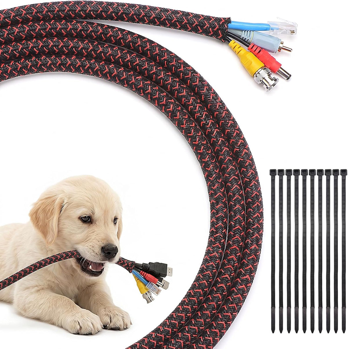 Yecaye 10ft - 1/2 inch Cord Protectors from Pets no Chew, BlackRed