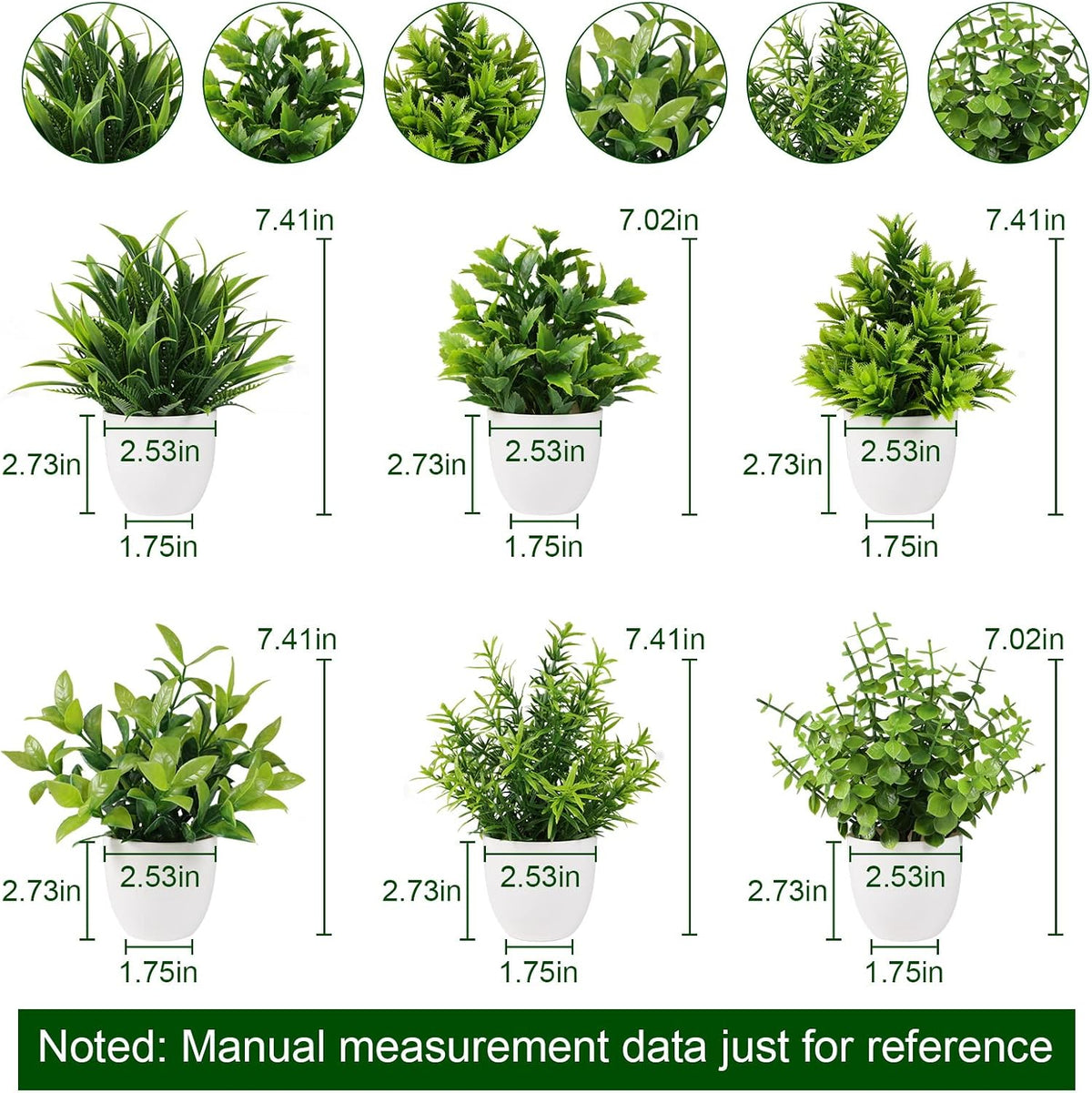 Yoratee Artificial Plant 6PCS Small Fake Plant Greenery Potted Plant Cute Indoor Faux Plant Houes Office Table Desk Bathroom Decor Plants
