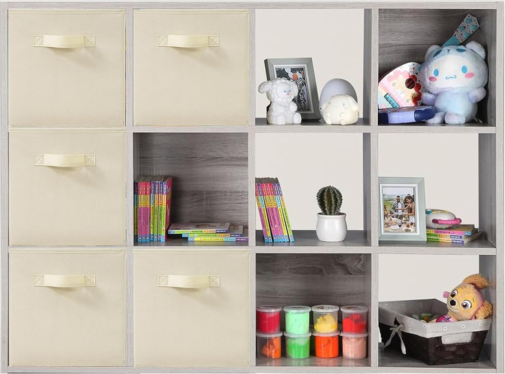 11x11 Inch Storage Bins Cubes, Fabric Foldable Storage Box, Collapsible Closet Organizer for Clothes, Blankets, Office, Bedroom, Living Room, Shelf Cabinet, Bookcase, Beige, 5 Pack