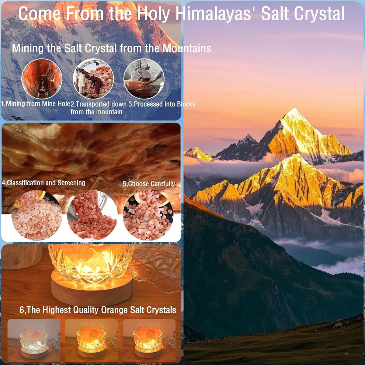 Crystal Glass Himalayan Salt Lamp with 3 Distinct Lighting Modes 10 Levels