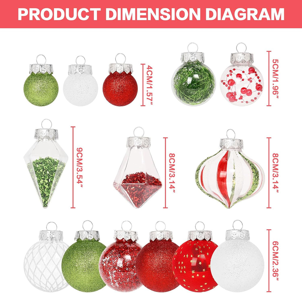 34PCS Red/Green/White Christmas Ball Ornaments Set for Tree Decor