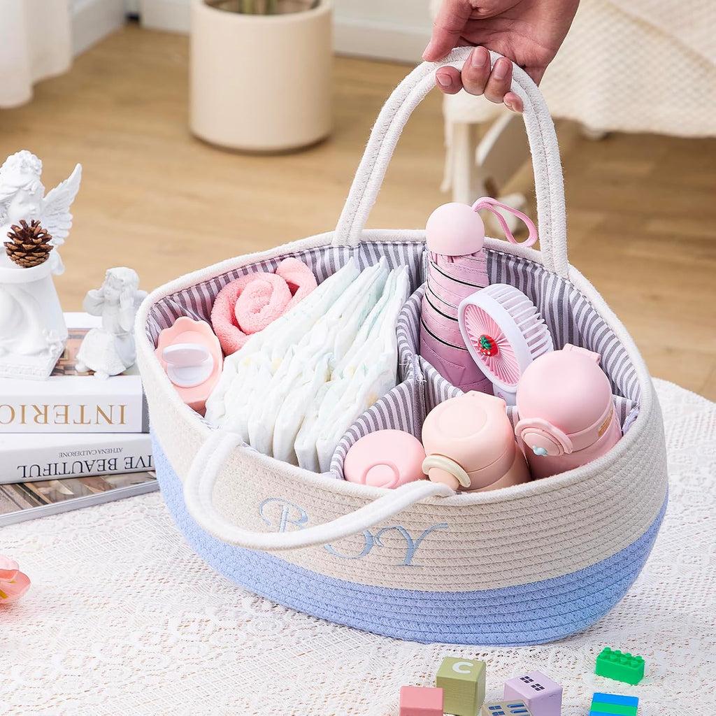 DUHEL Diaper Caddy Organizer, White Blue