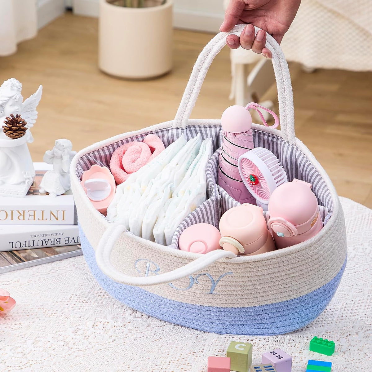 DUHEL Diaper Caddy Organizer, White Blue
