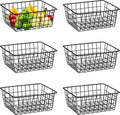 Metal Wire Baskets, Dveda 6 Pack 11.02" x 8.7" x 4.7" Durable Metal Storage Basket, Black Wire Basket with Handles for Cabinets, Pantry Storage, Bathroom, Shelf Organizing