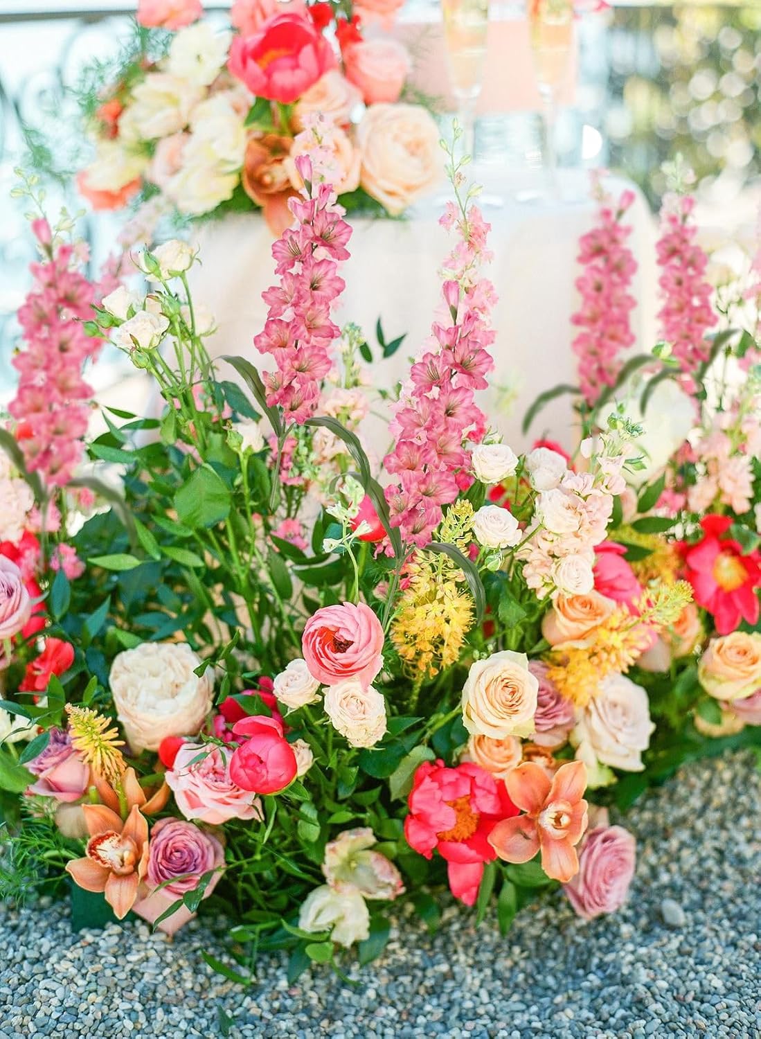 IPOPU Fake Flowers Pink Gladiolus Artificial Flowers 5PCS Silk Gladiolus with Long Stem 33" Dark Pink Artificial Flowers for Wedding Home Party Table Floral Arrangement (Dark Pink)