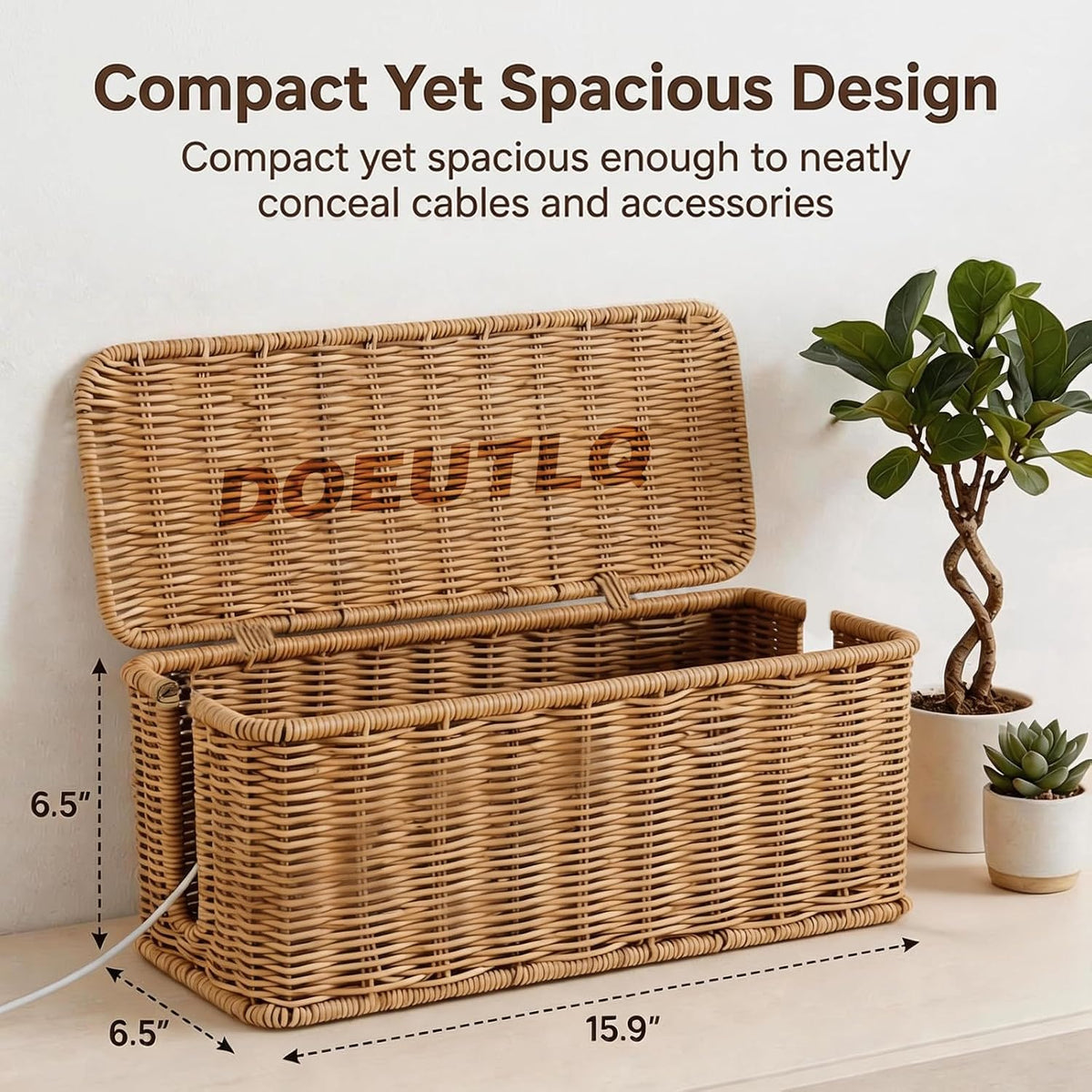 Cord Organizer Woven Cable Management Storage Box with Lid for Power Strips