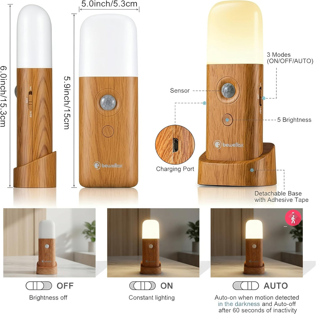 Motion Sensor Night Light, Rechargeable Magnetic LED Lamp, 2 Pack