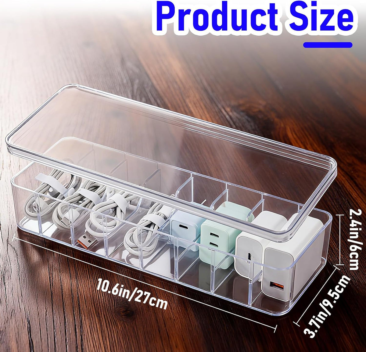2 Pack Cable Storage Box, Clear, 27 X 9.5 X 6 Cm