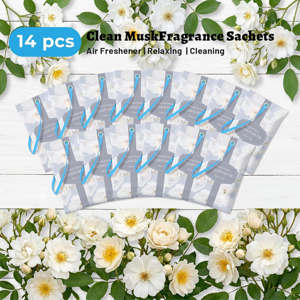STRN Scented Sachets for Drawer and Closet, Clean Musk Scent 14-Pack