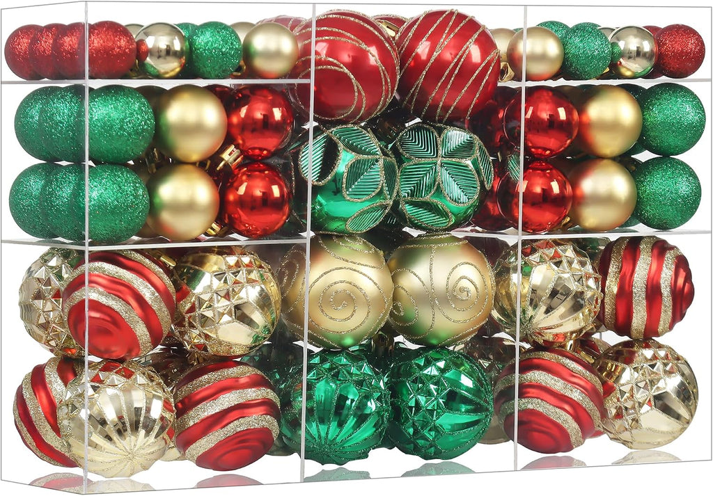 100Pcs Red Green Gold Christmas Ball Ornaments Vintage Tree Decorations