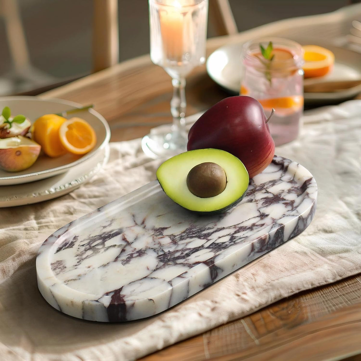 YMXYJM Genuine Real Natural Marble Tray for Bathroom, 11.8" x 6", Calacatta Viola