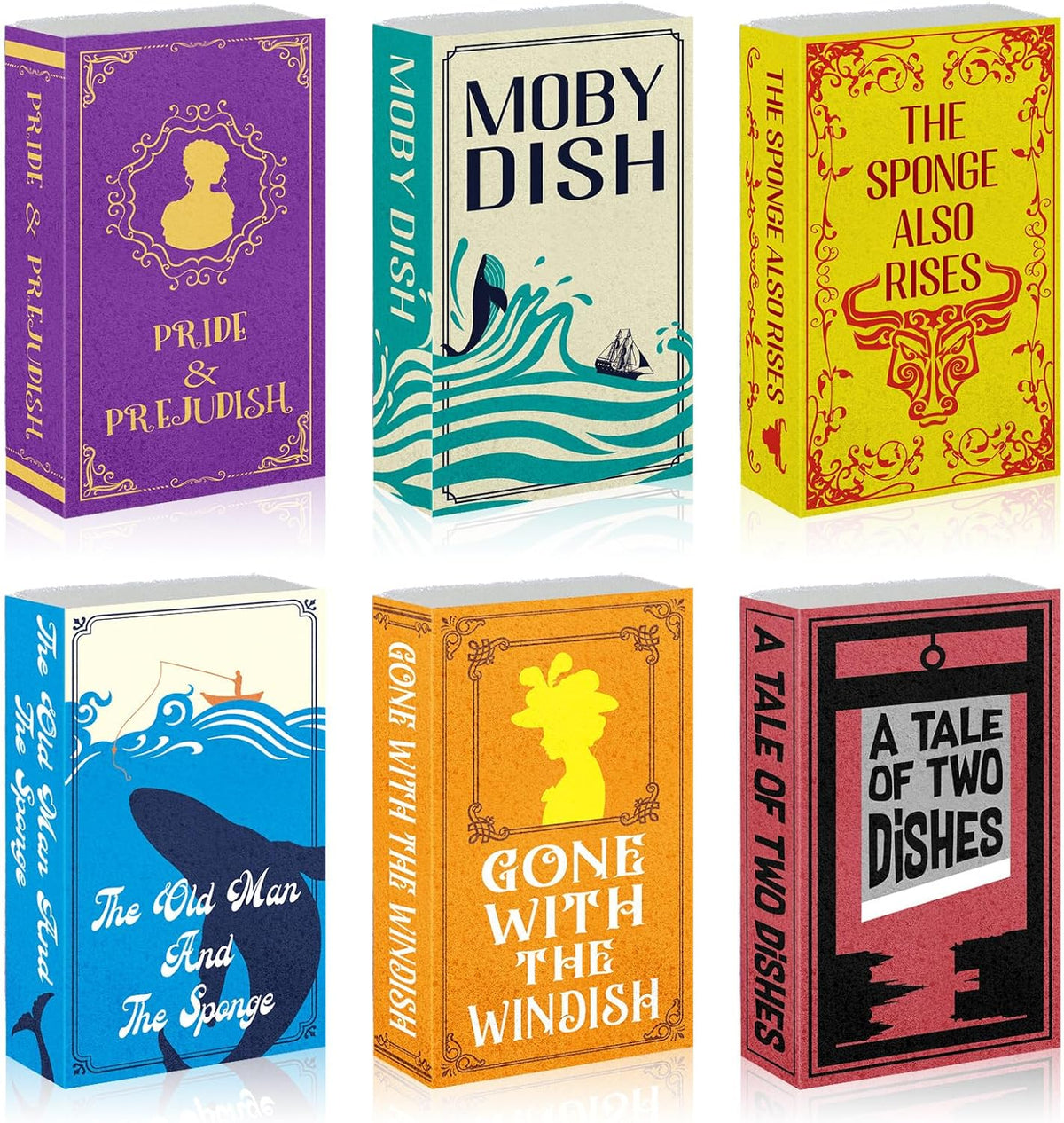 6 Pcs Book Sponges Non-Scratch Novel Design for Dishes Pots