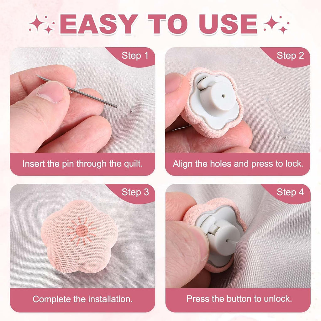 uxcell 6Pcs Duvet Pin Duvet Clips,Flower Shape Quilt Cover Clip,Pink