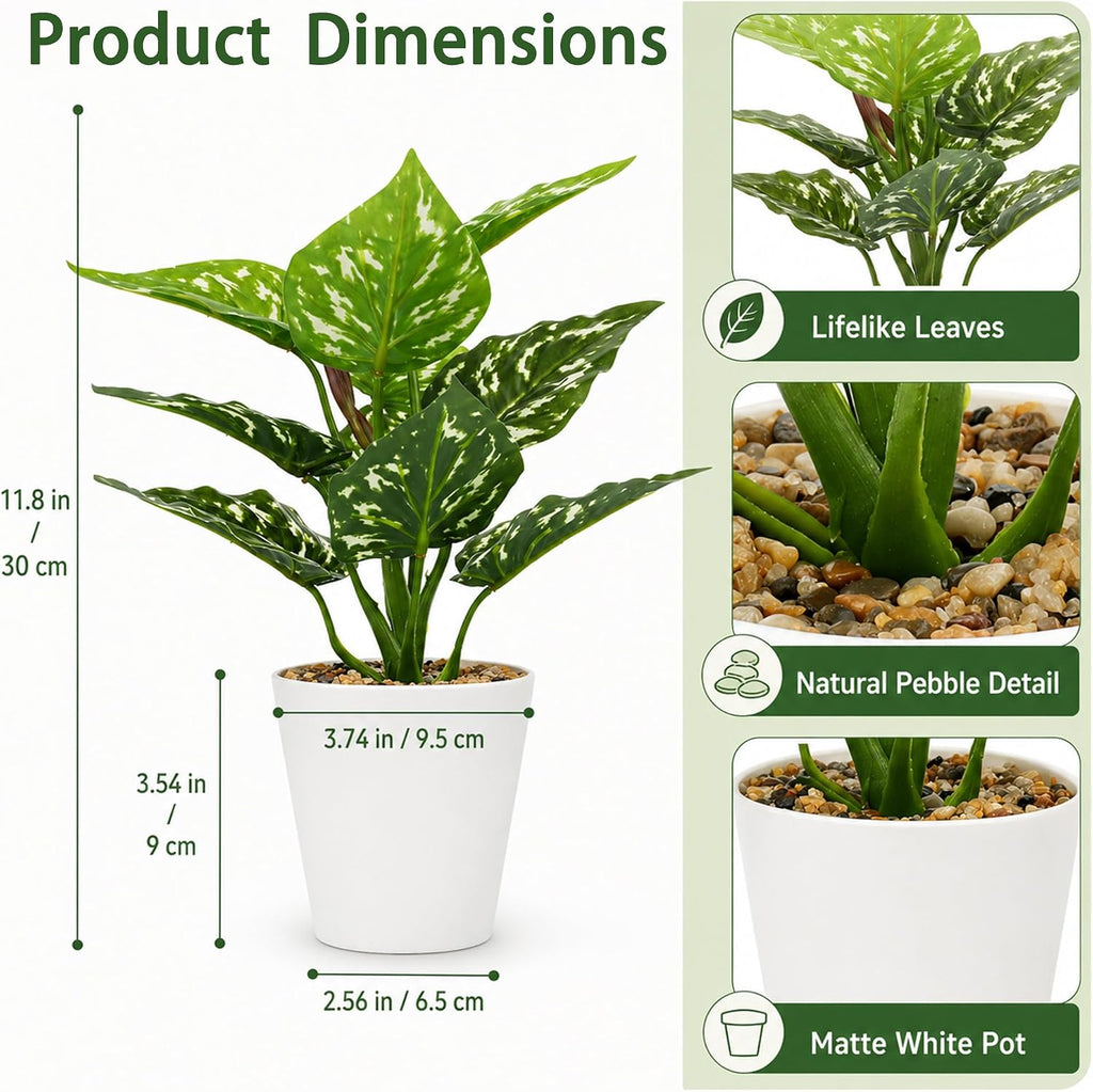 3 Pack Small Artificial Potted Plants for Home, Office Decor