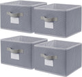 11 inch Woven Fabric Bins, Storage Baskets, Storage Cubes with Reinforced Handles, Organizer Bins for Closet Shelves, Foldable (4, Gray)