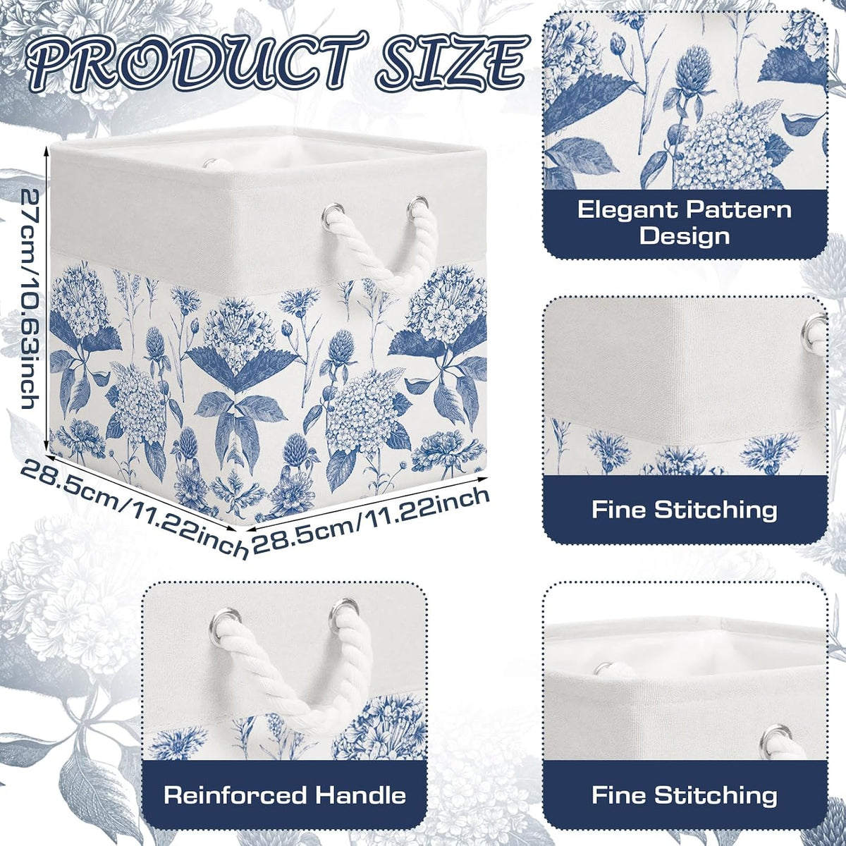 Blue Hydrangea Cube Storage Bin Set of 6 Cube Storage Basket, 11.22 Inch