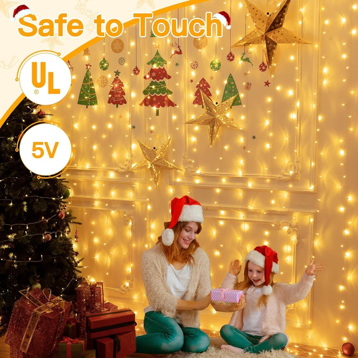 Ollny 2 Pack Curtain Lights, 400LED 6.6x6.6ft Fairy Lights with Remote