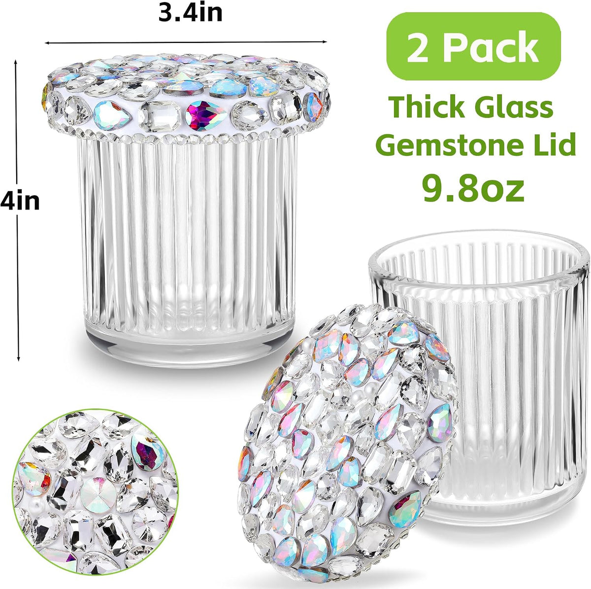 SlowVibes Bling Glass Cotton Swab Holder Jars, 2 Pack