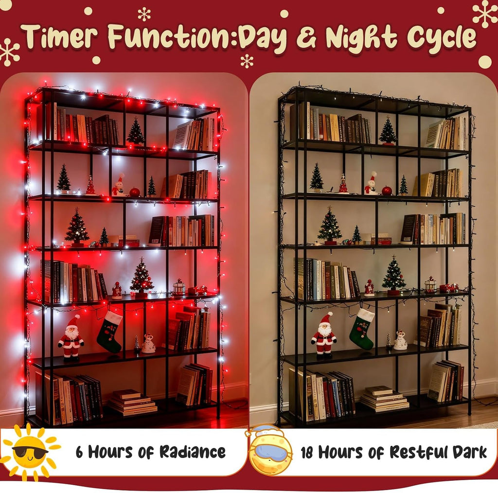 cshare Red and White Christmas Lights Battery Operated Outdoor Waterproof, Christmas String Lights with Timer 16.4ft 50LED Christmas Decorations Garland Party Garden 2 Packs