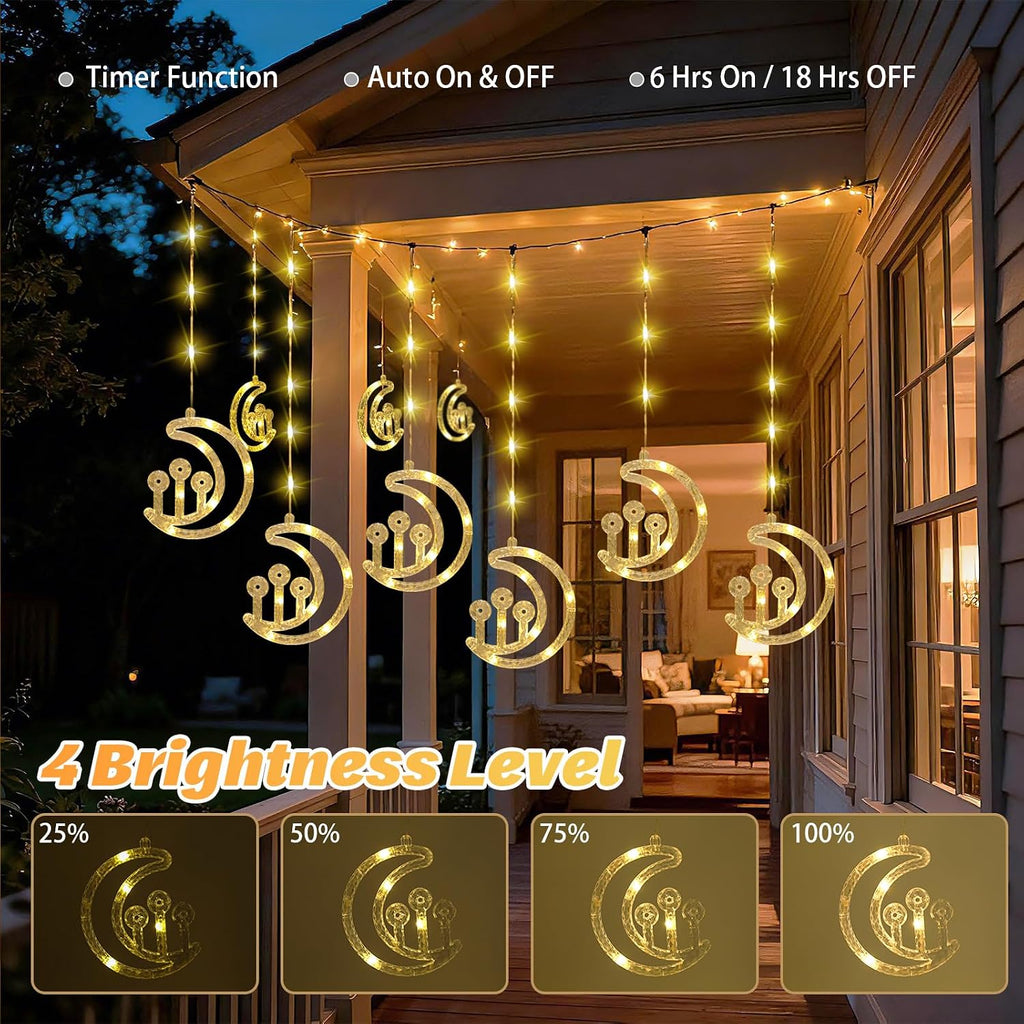 Vigdur Ramadan Curtain for Home, 10FT 120 LEDs Moon Lights with Remote