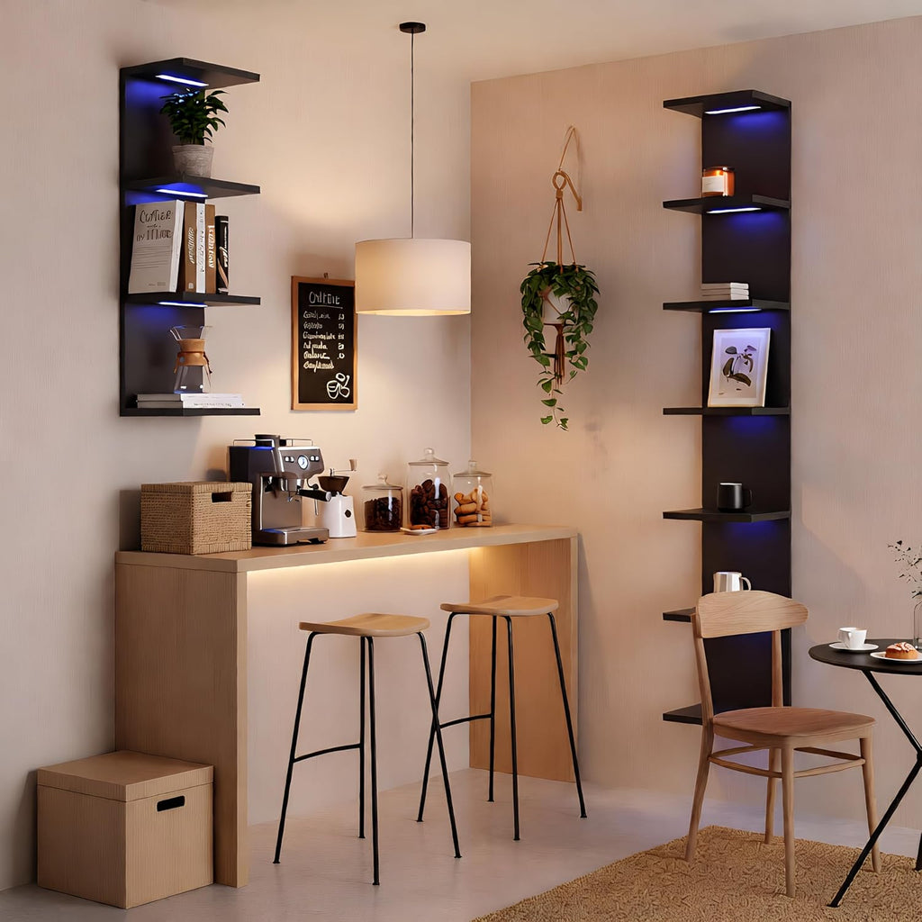 VIWODS 7 Tier Wall Shelf with RGB Lights, Black