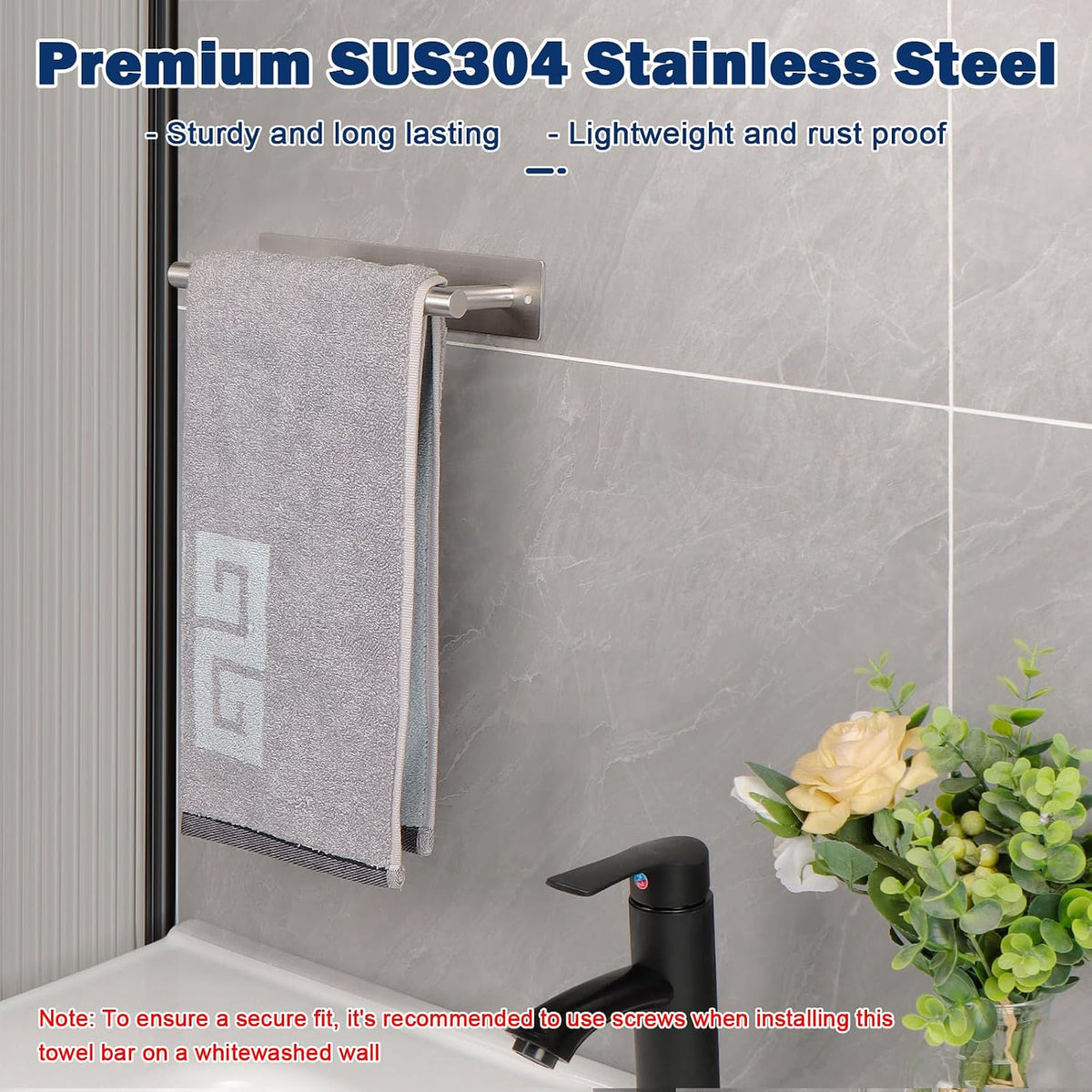 NearMoon Self Adhesive Hand Towel Holder/Towel Ring, Stainless Steel Hand Towel Bar Rustproof Stick on Wall-Towel Rack for Bathroom/Kitchen, Sticky and Wall Mounted (1, Brushed Nickel)