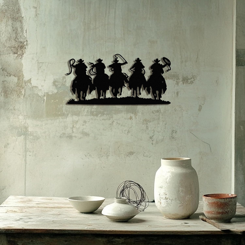 Black Metal Cowboy Wall Art, 3D Western Decor for Living Room, Rustic