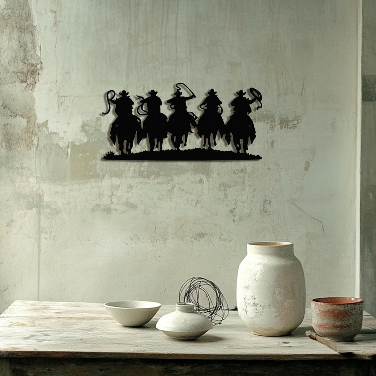 Black Metal Cowboy Wall Art, 3D Western Decor for Living Room, Rustic