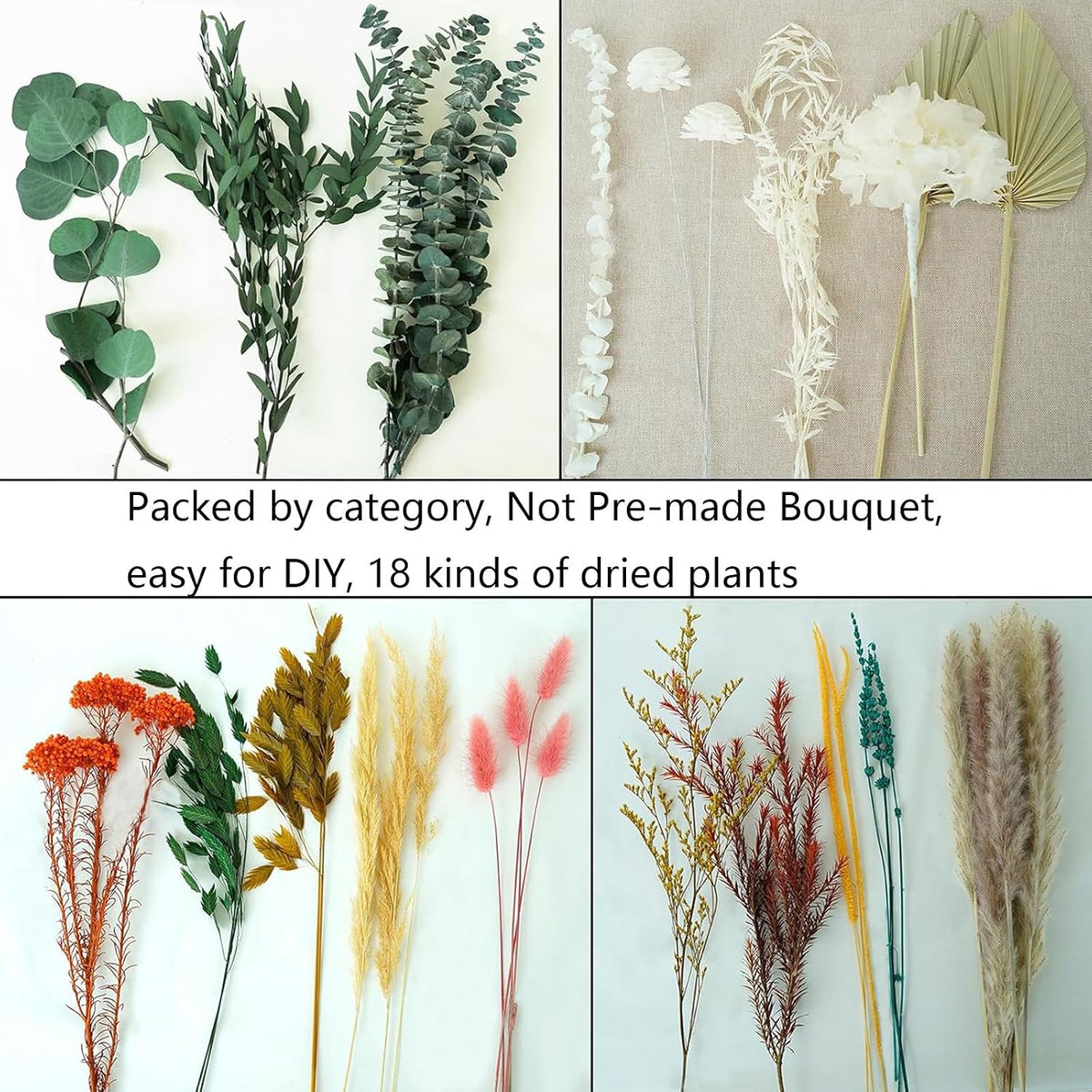 Natural Dried Pampas Grass Dried Bouquet with Orange Millet Flower & White Hydrangea , Fall Flower Arrangement with Green Eucalyptus Leaves,Bohemian DIY Dried Flowers for Wedding, Home& Office Decor