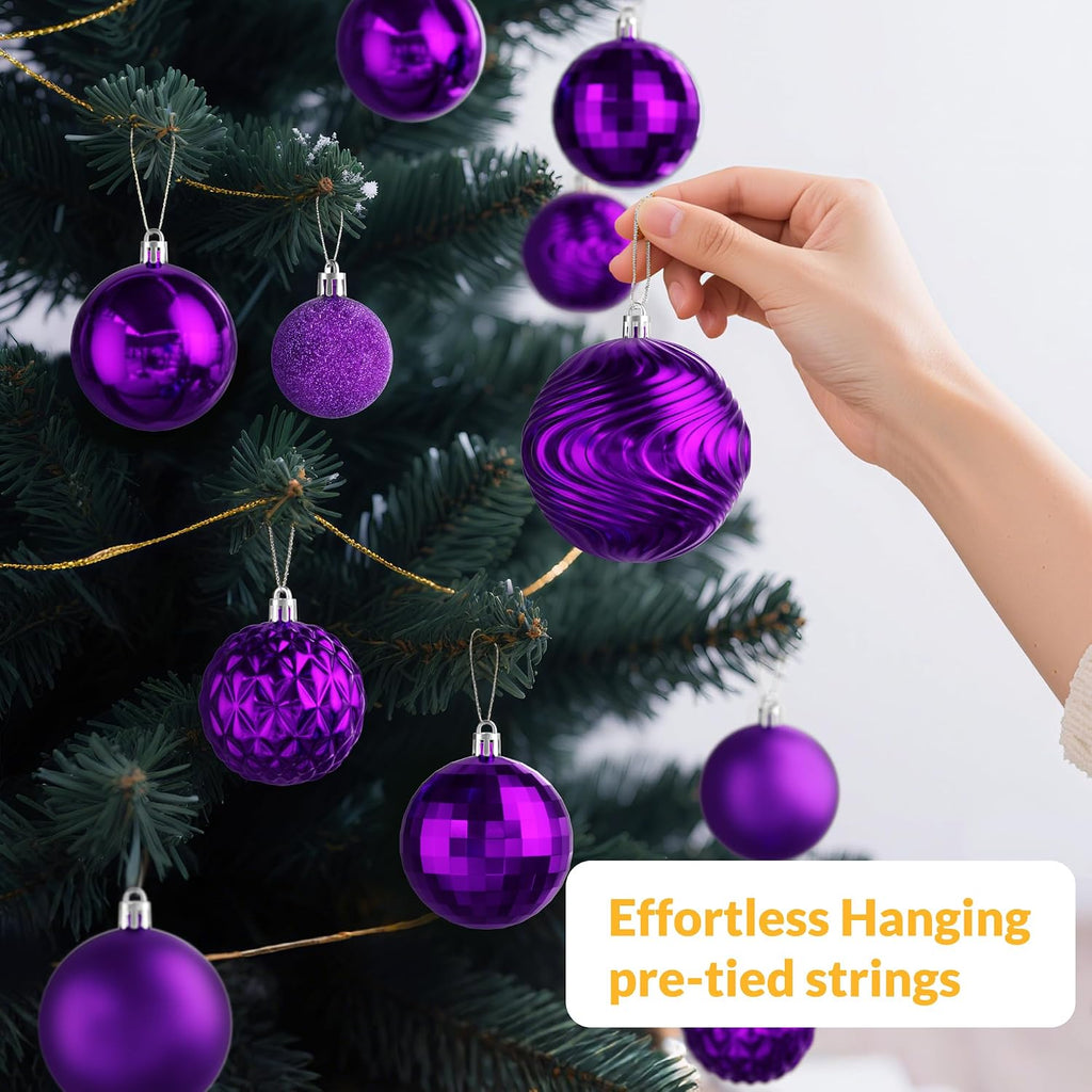 Annecy Christmas Tree Ornaments - 36 PCS Shatterproof Christmas Ball Ornaments Set for Holiday, Wreath & Party Decorations (Multi-Size, Purple)