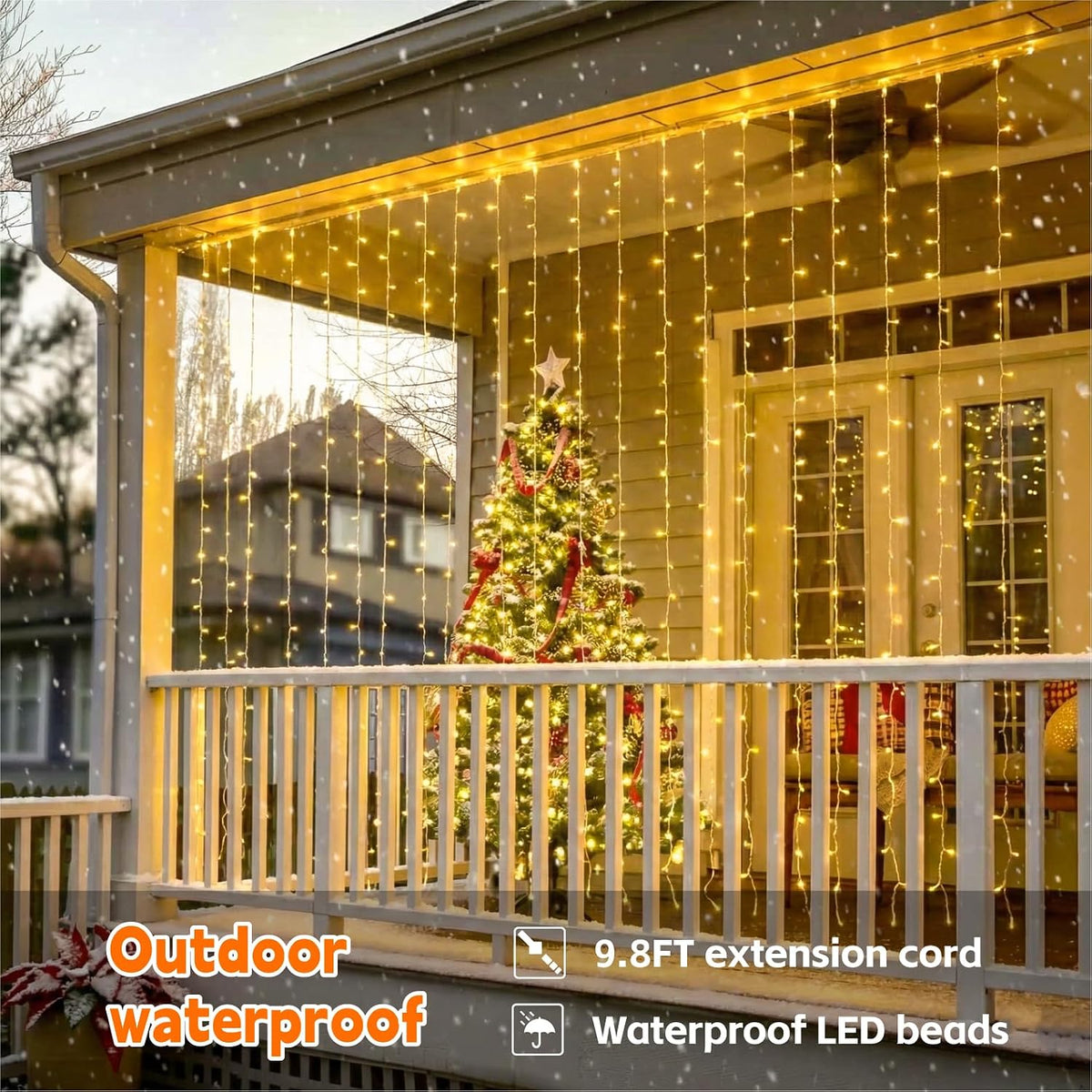 Curtain String Light, 300LED 9.8x9.8ft, Remote & 8 Modes, USB
