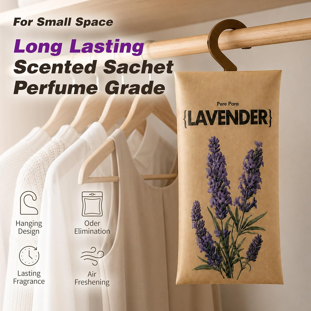 12 Pack Lavender Scented Sachets for Closet and Drawer, Hanging Air Freshener Deodorizer for Stagnant Air, Long Lasting Odor Eliminator for Clothes, Wardrobe, Car and Home Storage