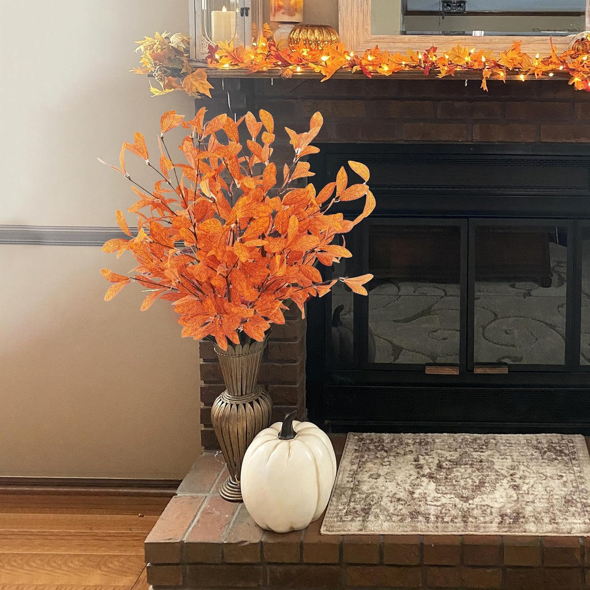 Uieke 18 Pcs Artificial Fall Eucalyptus Stems with Fall Leaves, Orange