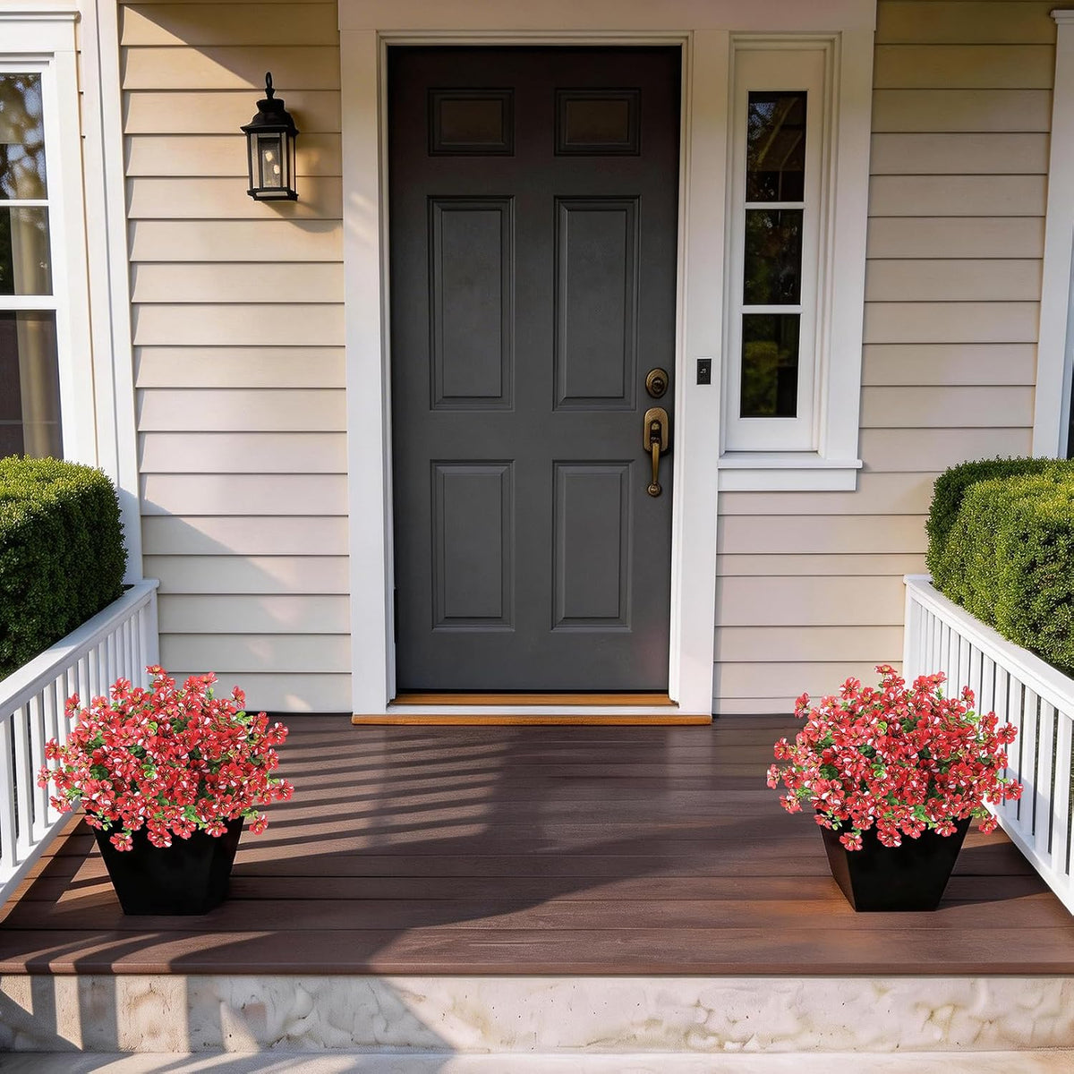 2Set Artificial Eucalyptus Flower Topiary Tree for Front Porch(Red)
