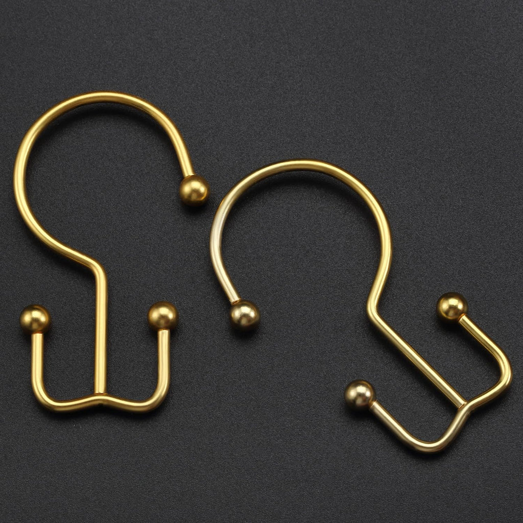 CHICTIE Gold Shower Curtain Hooks, Double Shower Curtain Rings, Stainless Steel Shower Curtain Hooks Rings Rust Proof, Anti-Drop Shower Hooks Hangers for Shower Curtain Rods Bathroom (12 Pack)