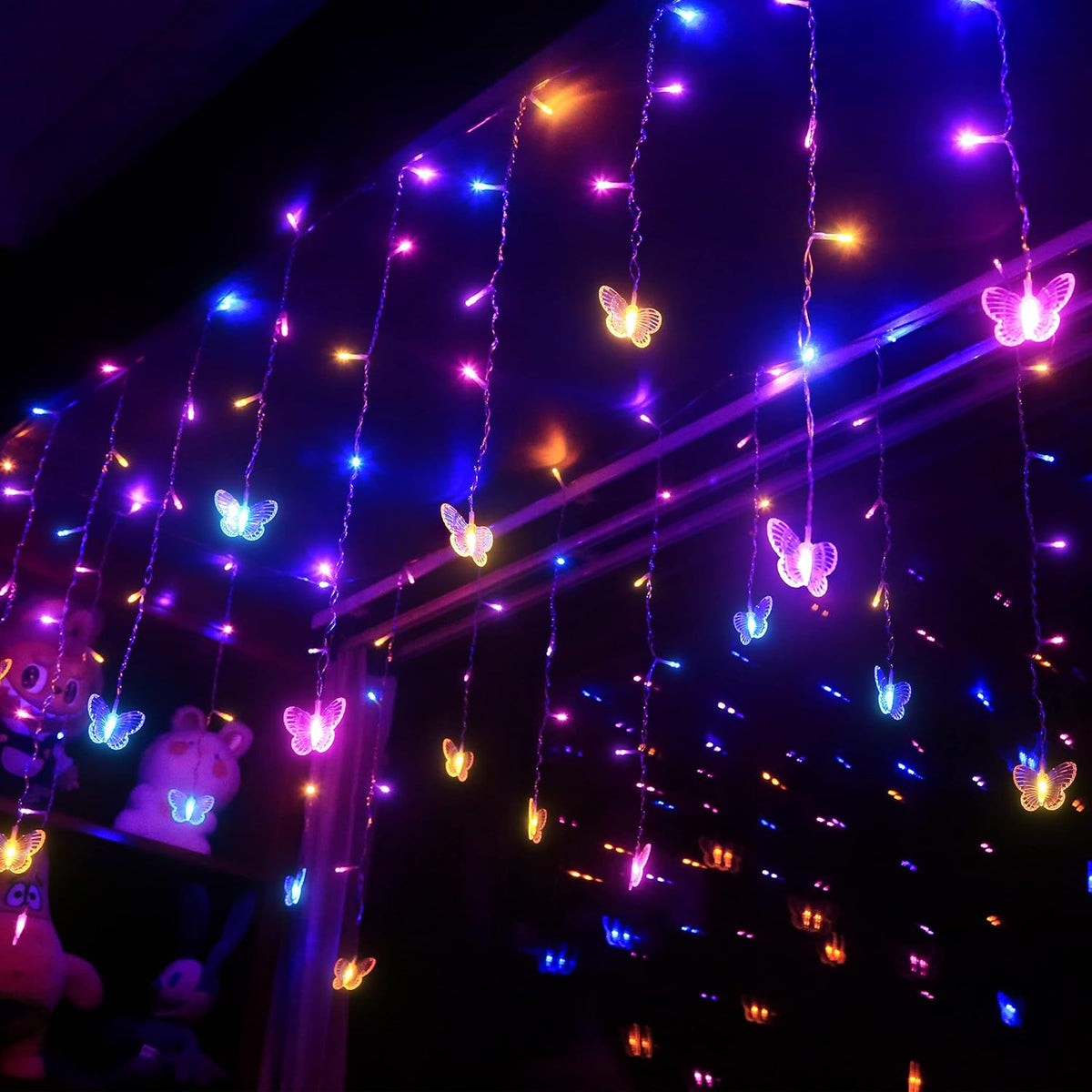 Butterfly Fairy Lights for Bedroom Curtain Ceiling Wall Decor USB Plug-in 120 Led 19.7FT Twinkle String Light with Remote, for Toddler Teen Girls and Christmas Decorations