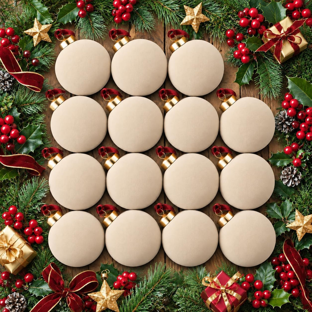 Velvet Christmas Balls Ornaments 15 Pcs, 3.15 Inch Cream White Flocked Xmas Tree Ball Ornaments Shatterproof, Velvet Christmas Ornaments Set Bulk for Xmas Tree Holiday Wedding Party Decor