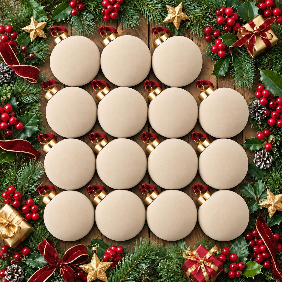 Velvet Christmas Balls Ornaments 15 Pcs, 3.15 Inch Cream White Flocked Xmas Tree Ball Ornaments Shatterproof, Velvet Christmas Ornaments Set Bulk for Xmas Tree Holiday Wedding Party Decor
