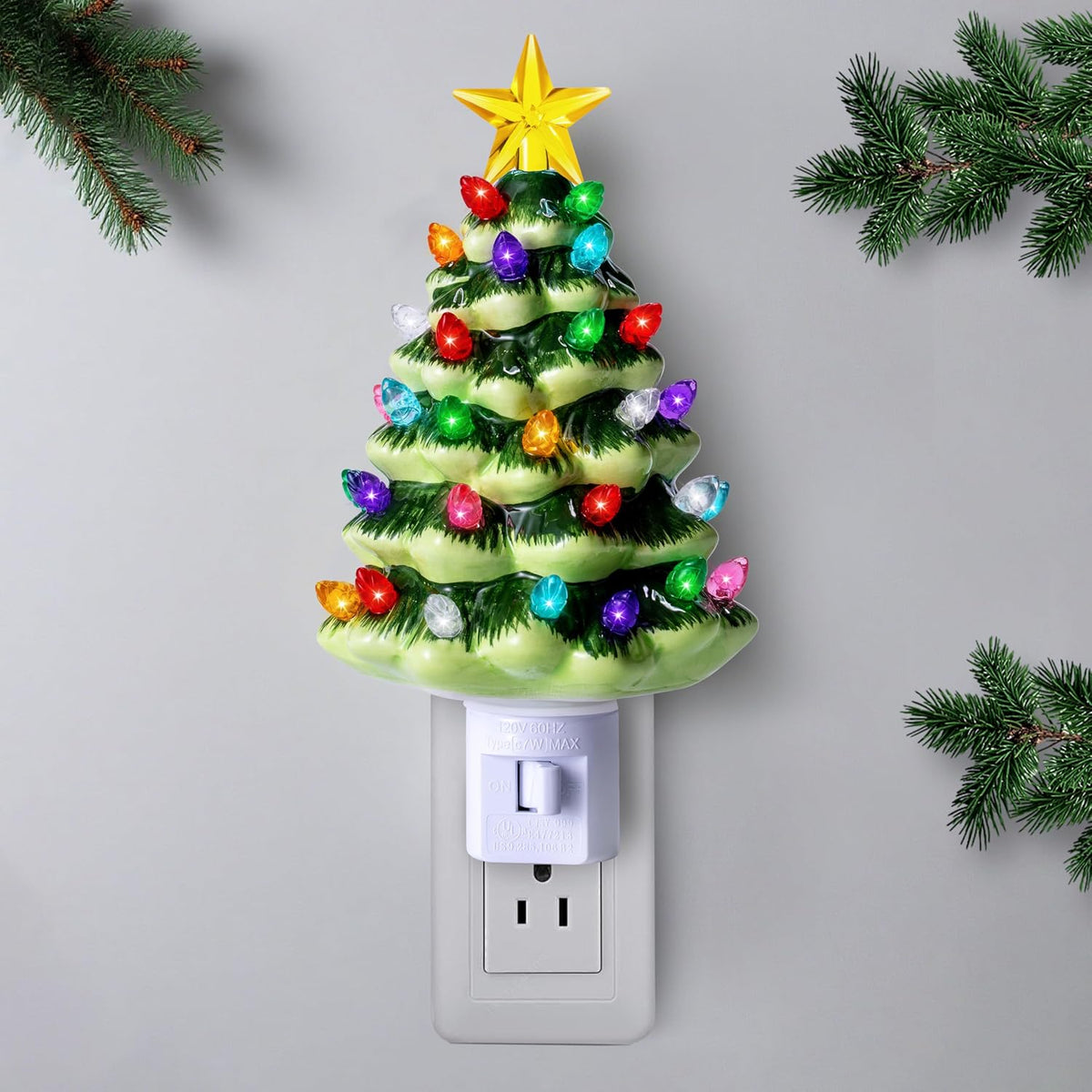 JOYIN 5.5" 2 Pcs Ceramic Xmas Tree Night Lights, Classic Christmas Decor Night Lights with 54 LEDs, Mini Tree Lights Plug in Christmas Decoration, Bedroom Living Room Hallway Holiday Indoor Decor