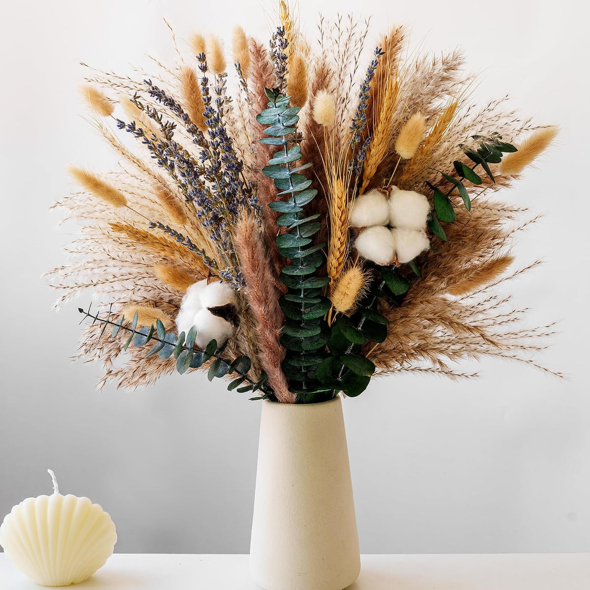 Handmade Dried Flower Bouquet - Pampas Grass, Eucalyptus & Cotton Stems - Boho Home Decor, Wedding Centerpiece, Floral Arrangements & Vase Fillers