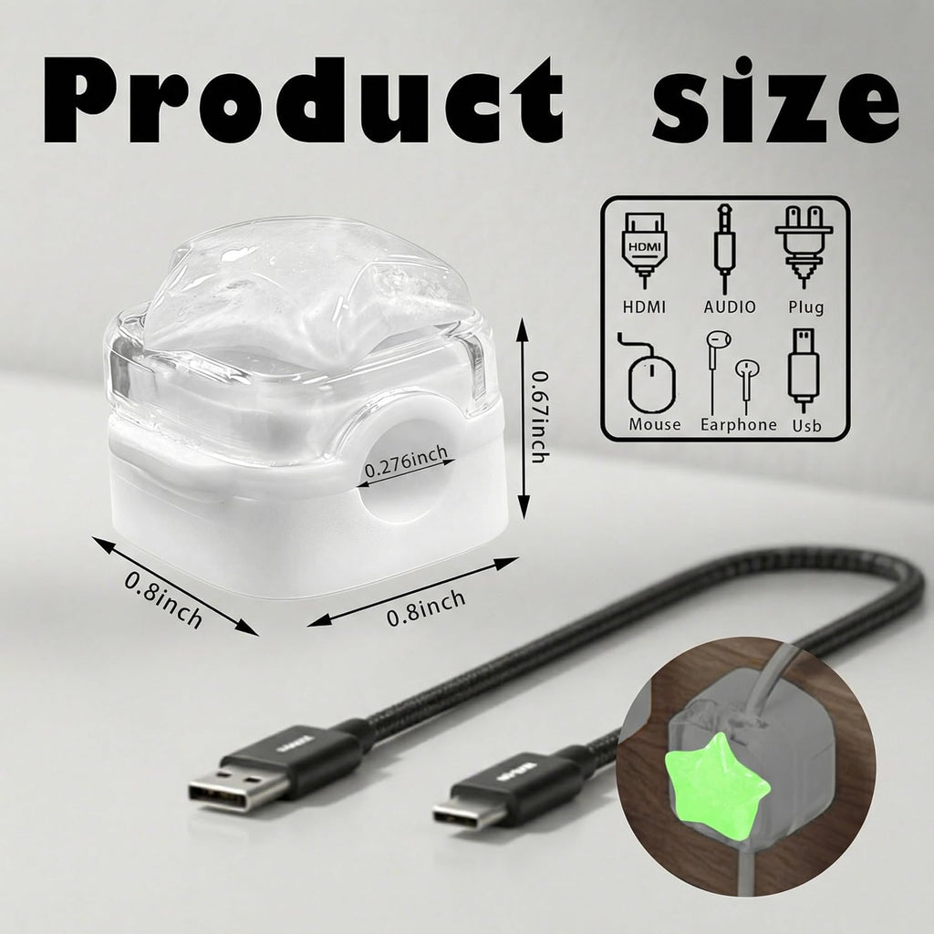 9Pack Magnetic Cable Clips,Night-Glowing Cord Holder,White Star
