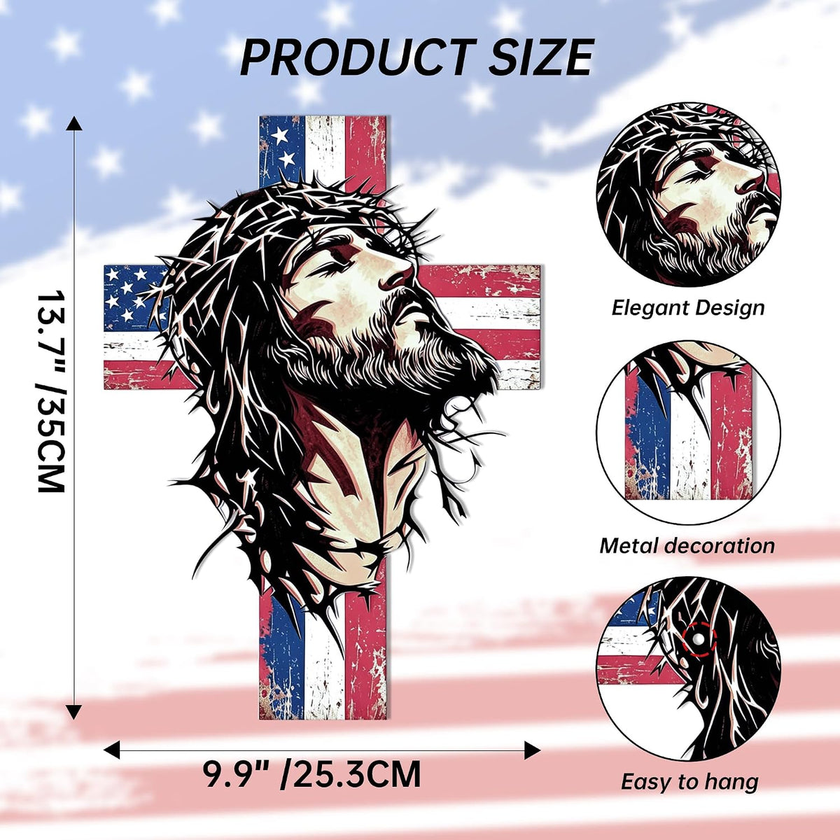 Slickss Jesus Colorful Patriotic Metal Wall Art, Cross Christian Home Decor