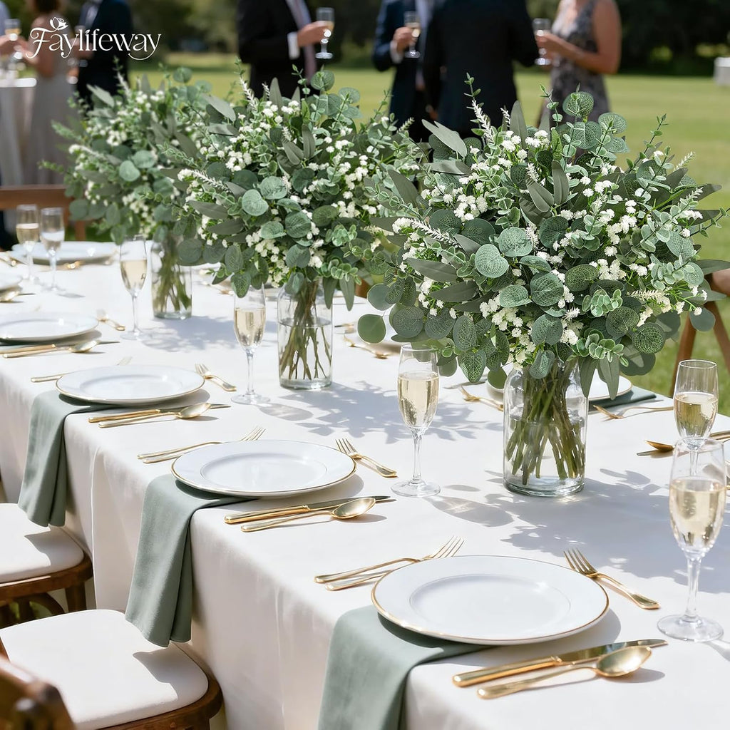 150Pcs Greenery Eucalyptus Stems &Baby Breath Artificial Flowers