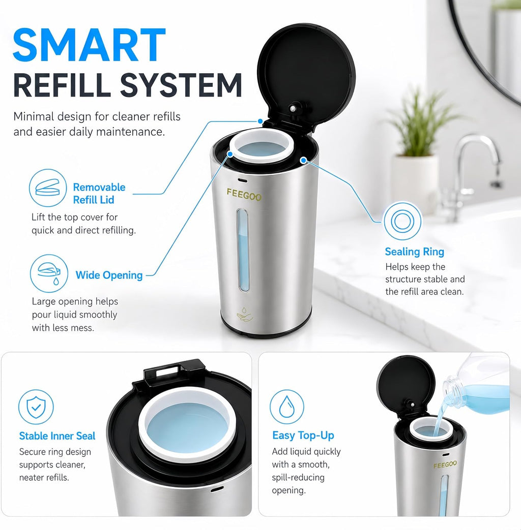 Touchless Soap Dispenser, 5-Level Output, Stainless Steel, Silver
