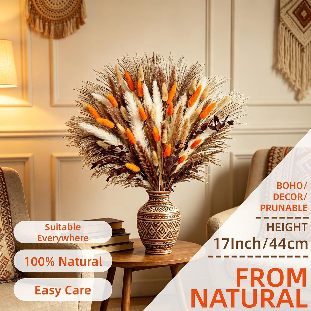 Fall Decor Dried Pampas Grass 17inch 60~85Pcs(F-85Pcs)