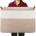 Extra Large Laundry Basket, 95L Blanket Basket for Living Room, Cotton Rope Toy Storage for Kids, Woven Baskets for Clothes, Towels, Pillows, 24" x 17" x 14", Brown and White