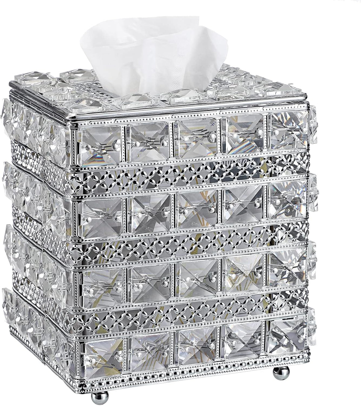Sumnacon Crystal Square Tissue Box Cover - Sparkling Cube Glass Tissue Box Holder, Decorative Facial Tissue Holder for Bedroom Bathroom Dresser Night Stand Table Countertop Home Decor, Silver