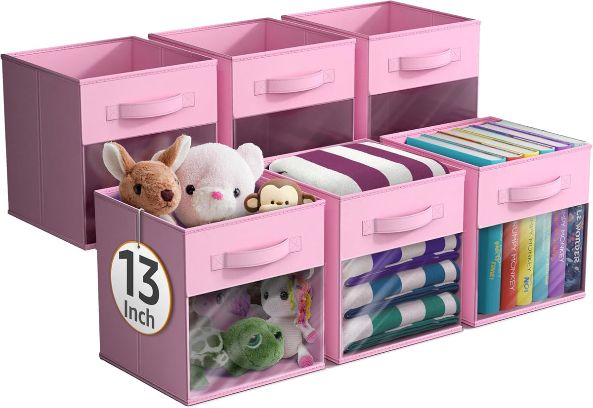 Sorbus Storage Cubes with Clear Window, 6 Pack (13 Inch, Pink)