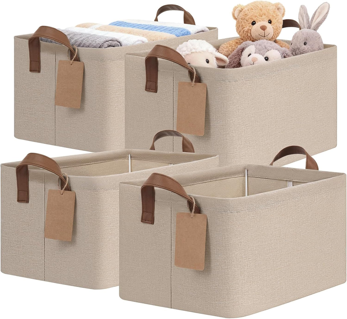 CHICVITA 4 Pack Fabric Storage Bins for Shelves, Metal Frame, 20L Brown
